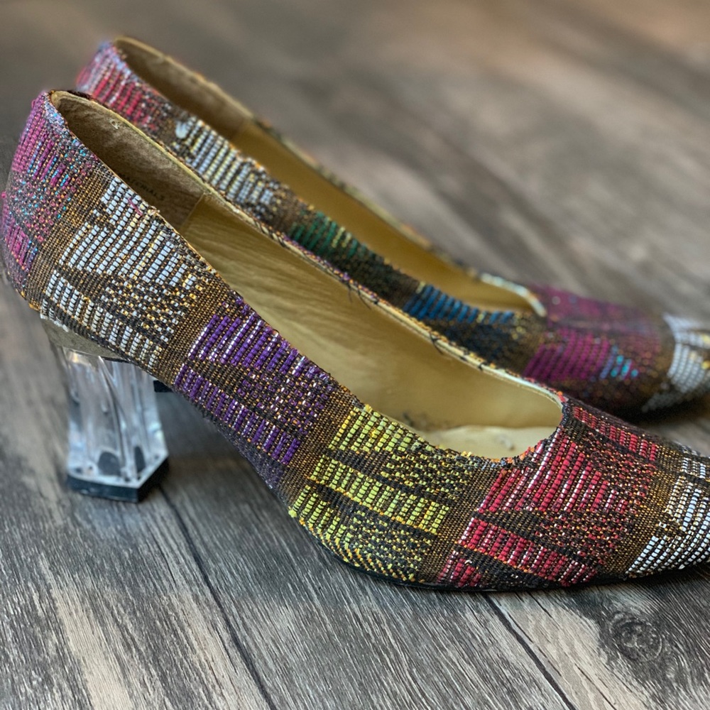 Vintage Pierre Dumas tweed Clear Kitten Heels